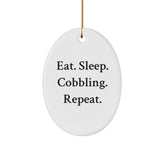 Cobbling Gifts from Friends - Eat. Sleep. Cobbling. Repeat. Oval Ornament, Christmas Unique Gifts - Image 1